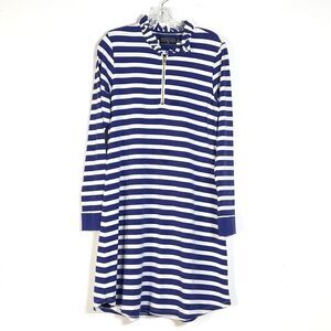 Duffield Lane Solange 1/4 Zip Shift Dress Womens Sz M Blue Striped Long Sleeve